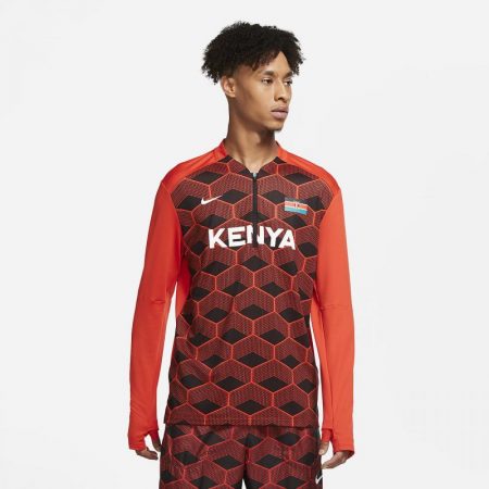 Partes De Arriba Nike Hombre | Dri-FIT Team Kenya Camiseta de running con media cremallera Chile Red/Blanco