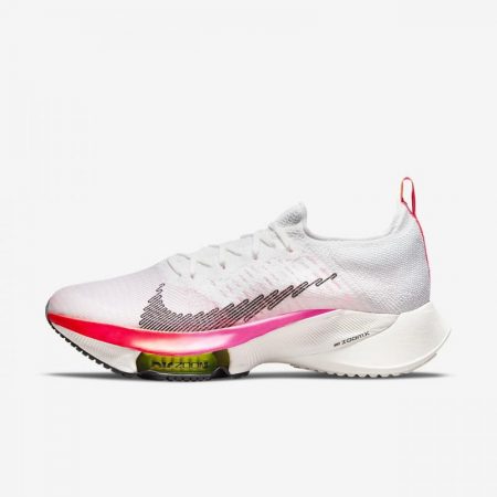 Zapatillas De Running Nike Hombre | Air Zoom Tempo NEXT% Flyknit Zapatillas de running para carretera Blanco/Washed Coral/Pink Blast/Negro
