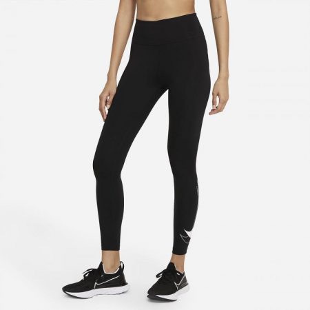 Pantalones Y Leggings Nike Mujer | Dri-FIT Swoosh Run Leggings de running de 7/8 de talle medio Negro/Blanco